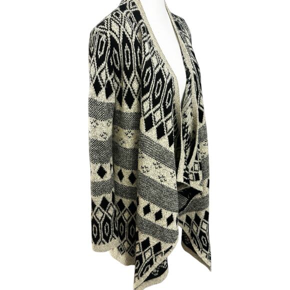 Lucky Brand Waterfall Cardigan Sweater Womens Medium Black Beige Aztec Knit - Picture 8 of 12
